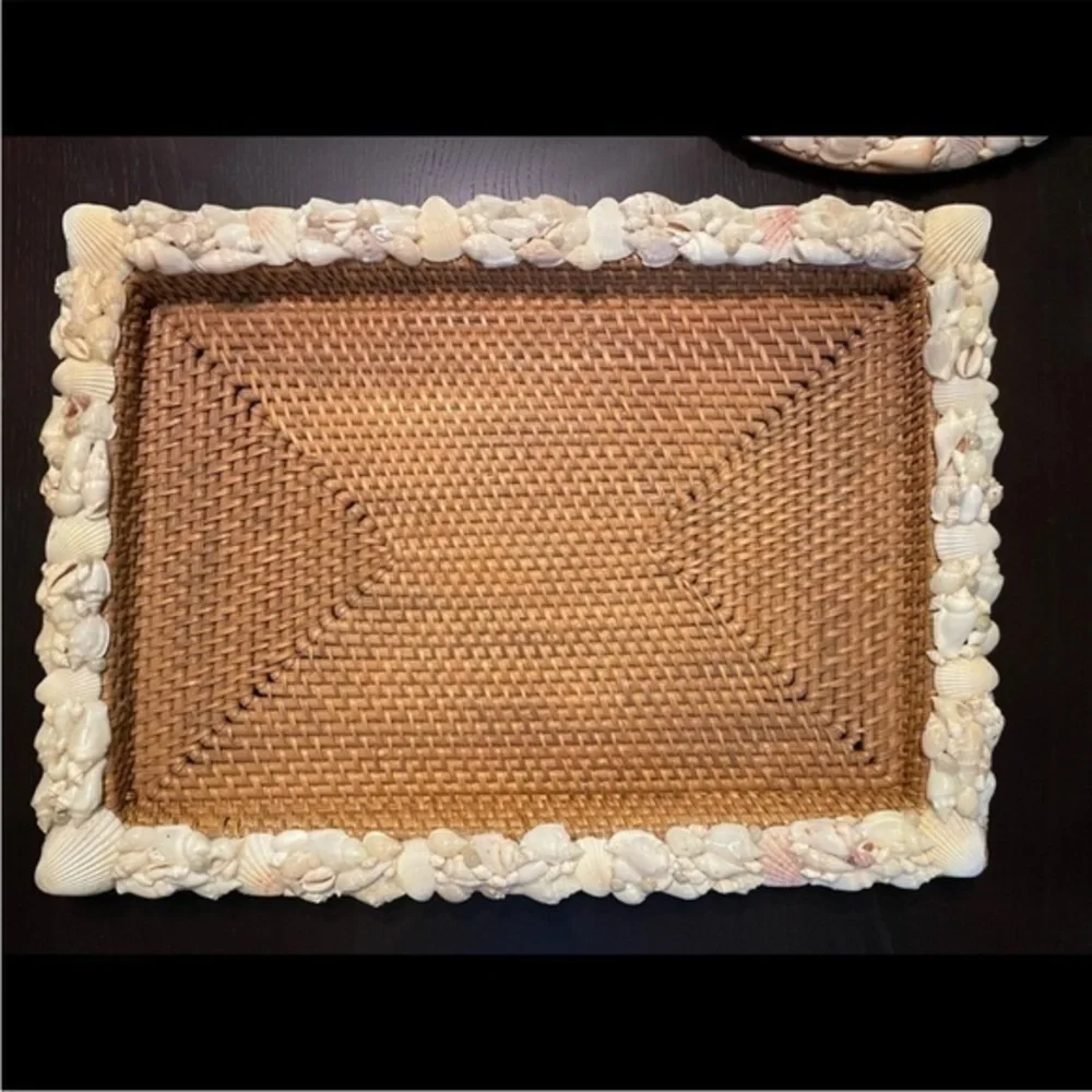 Pottery Barn Seashell Shell Rattan Tray
